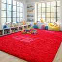 Pionblank 8x10 Rug for Living Room, Fuzzy Plush Large Area Rug, Fluffy Modern Shag Non Slip Soft Furry Carpet for Bedroom Kids Room Nursery Teens Dorm Home Decor, Red