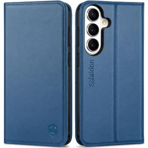 SHIELDON Case for Galaxy S26+ Plus 6.7", Genuine Leather Magnetic Closure Wallet, RFID Blocking Credit Card Holder, Kickstand Shock Absorbing Cover Compatible with Galaxy S26+ 2026 - Royal Blue