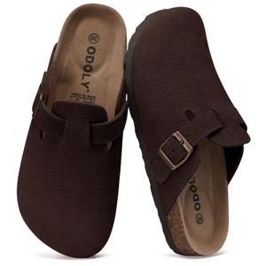 ODOLY Genuine Suede Clogs for Women Men Soft Cork Footbed Leather Mules Comfort Potato Shoes with Arch Support, Coffee, Size: 13.5-14 Women/12-12.5 Men