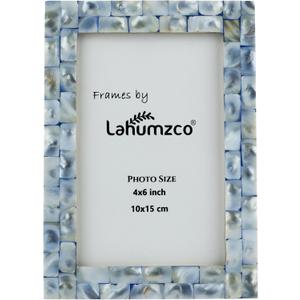 Mother of Pearl Photo Frame 4x6  Handmade Decorative Picture Frame for Tabletop or Wall  Elegant Pearl Inlay Home Dcor for Living Room, Bedroom, Office (Blue)