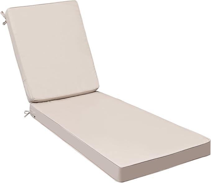 AAAAAcessories Outdoor Chaise Lounge Cushions, Fade-Resistant, Waterproof Patio Furniture Replacement Cushions, 74" x 23" x 3", Set of 1, Beige