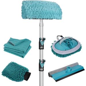 12FT Car Wash Brush with Long Handle, Car Cleaning Kit with Soft Wash Brush, Tire Brush, Window Squeegee, Microfiber Cleaning Head, Mitt, for House Siding, Auto Cars, Trucks, SUV, RV, Floors