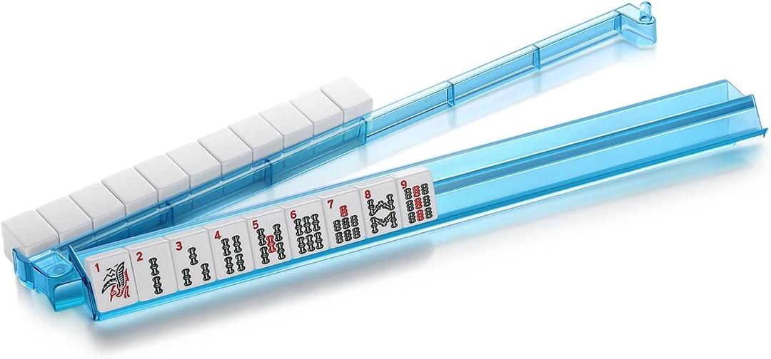 4PCS Mahjong Racks with Pushers,Blue Acrylic American Majiang Tile Racks,Imports Modern Mahjong Racks with Built-in Pushers