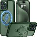 MOCCA Design for iPhone 15 Pro Case with Magnetic Invisible Stand [Full Camera Protection] [Compatible with Magsafe] Military Drop Shockproof Translucent Matte Phone Case Cover 6.1",Dark Green