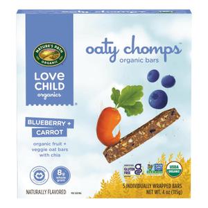 Love Child Organics Oaty Chomps Blueberry + Carrot Bars, 4 oz (Pack of 8) (EXP 10/01/26)