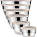 Umite Chef Mixing Bowls with Airtight Lids, 6 piece Stainless Steel Metal Nesting Storage Bowls, Non-Slip Bottoms Size 7, 3.5, 2.5, 2.0,1.5, 1QT, Great for Mixing & Serving (Khaki), 7 Quarts