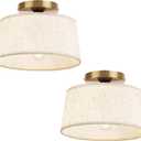 2P Modern Ceiling Light Fixture, 10 Inch Semi Flush Mount Lamp with Linen Shade, E26 Base, Gold for Kitchen Bedroom Hallway Closet Entryway Room Small Spaces, 2 Pack