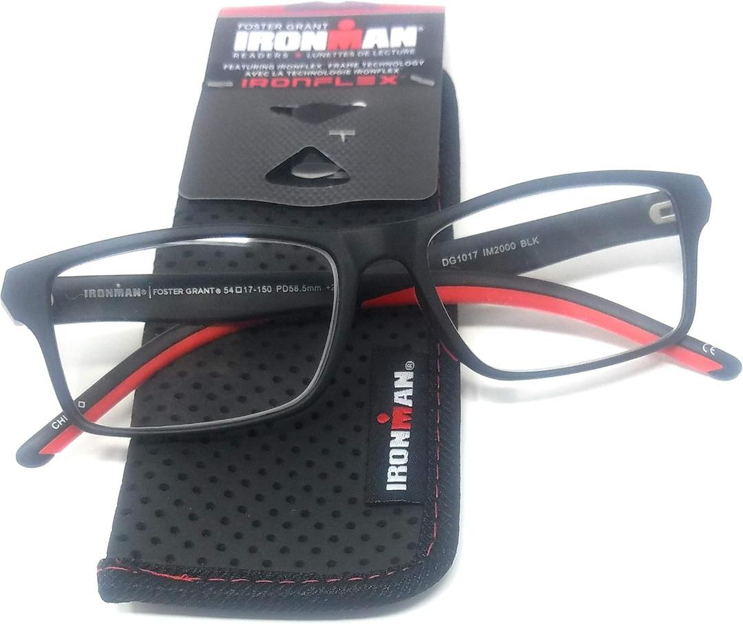 Foster Grant Ironman IronFlex Reading Glasses, Black/Red (+2.00)