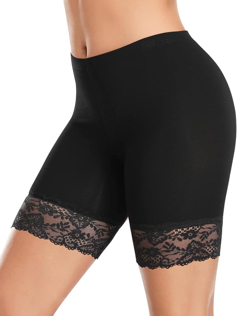 DERCA Womens Lace Slip Shorts for Under Dresses Anti Chafing Underwear Mid Thigh Boyshorts Panties Under Skirts (Medium, #1 Lace-black)