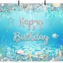 7x5ft Happy Birthday Backdrop for Girls Under The Sea Decorations for Birthday Party Shinning Silver Background Under The Sea Birthday Party Photography Backdrop Banner