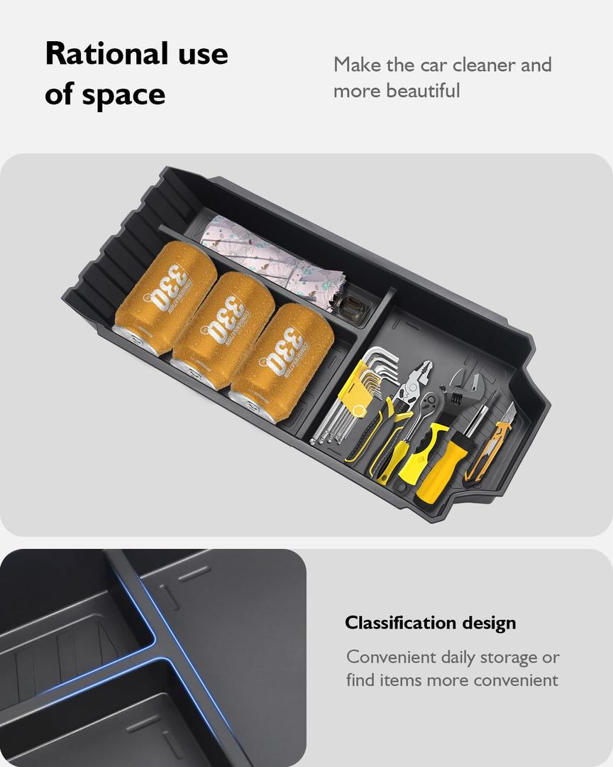 SUMK Floor Console Organizer for Tesla Cybertruck Accessories 2024 2025, Durable TPE Lower Center Console Organizer Tray with Non-slip Lining for Cybertruck