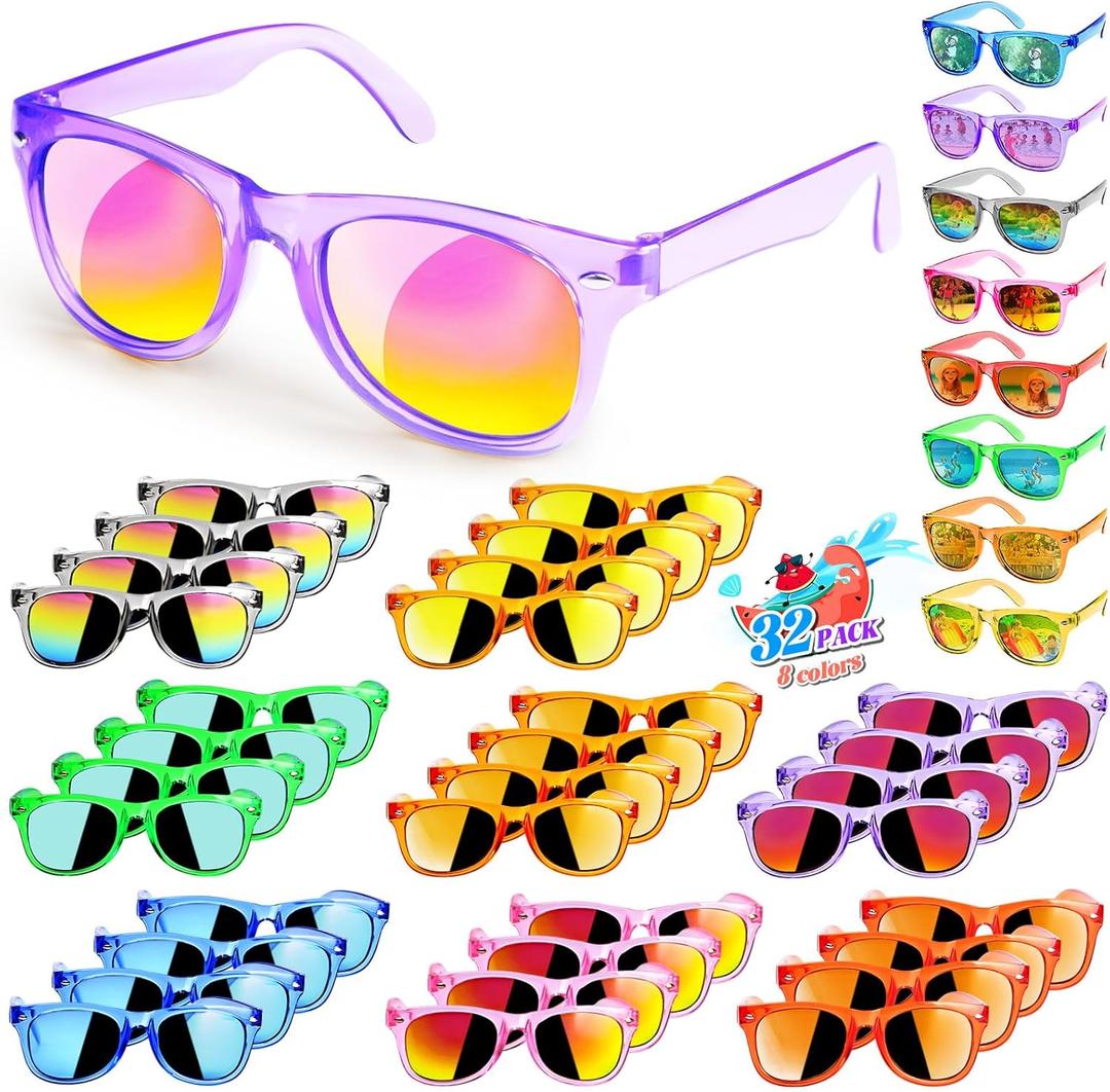 32 x GKTZ Kids Sunglasses Party Favors - Boys Girls Valentines Day Gifts, Neon Sunglasses with UV 400 Protection for Kids Classroom Favors Birthday Goodie Bags Stuffers - 32 Packs