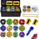 Gyro Battling Set, 12 Spinning Tops, 3 Launchers 1 Grip 3 Middle Rings and 4 Bases, with Storage Box, Kids Toys Birthday Gift Ideal for 6+ Years Old Boys