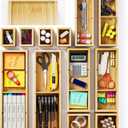 12-Piece Bamboo Desk Drawer Organizer Tray  Adjustable Storage Boxes with 24 Adjustable Compartments for Office Drawer, Jewelry, Vanity & Desk Accessories