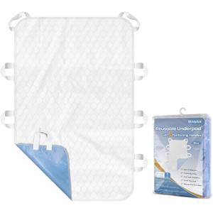 MILDPLUS Washable Bed Pads with 8 Sturdy Handles 3452 Extra Large Reusable Underpads 4-Layers Leakproof Chucks Pads Washable for Incontinence (1 Pack; Blue)