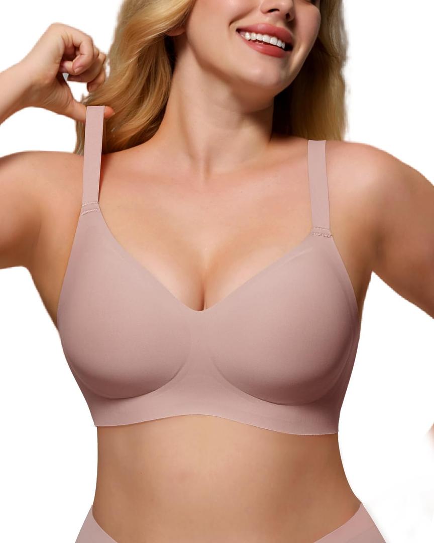 As Fairy Womens Soft Comfortable No Underwire Bras V Neck Seamless Push Up Bralettes Full Coverage Tshirt Brassiere 38C