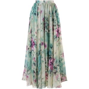 CHICWISH Women's Floral Watercolor Flower Maxi Floral Chiffon Slip Skirt (Medium-Large, Green)