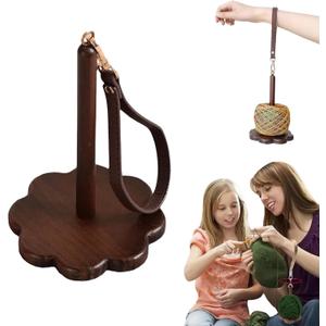 Portable Wrist Yarn Holder, Walnut Wrist Yarn Ball Minder Stand with Adjustable Wristband, Yarn Minder Organizer Storage for Knitting Crocheting Craft, Yarn Ball Hanger(Brown)