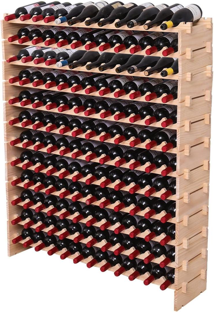 Wine Rack freestanding Floor Cabinet 144bottle Wood Stackable Storage Modular Wine Holder Display Shelves, 46""X 11.6"" X 55.5"