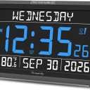 DreamSky Digital Clock with Date and Day of Week - Large Calendar Clock for Seniors Elderly, Loud Alarm Clock for Bedroom Desk, Backlight Dimmer, Adjustable Volume, USB Port, Auto DST, Battery Backup