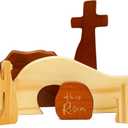 Easter Decorations for Home, He is Risen Decor, Empty Tomb Resurrection Scene Wooden Display, 7 Piece Set Christian Easter Gift for Men Women Kid, Faith-Based Religious Tabletop Decor