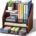Homsorout Wooden Desk Organizer - Mesh File Organizer with Drawers and Pen Holder - 4-Tier Vertical Paper Letter Storage Tray, Desktop Organizers and Accessories for Home Office