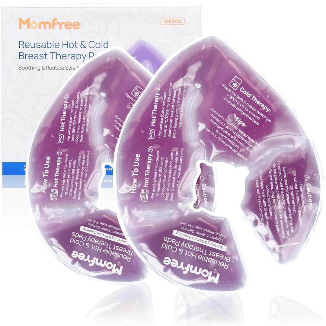 Large Breast Therapy Packs, Hot and Cold Breast Pads with 2 Soft Covers, Reusable Cooling Gel Packs are Breastfeeding Essentials, Relieve Clogged Ducts/Nipple Pain/Engorgement