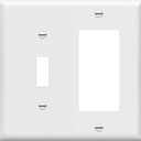 Enerlites 881131-W Decorator/Toggle Switch Wall Plate Combination, 2-Gang, White, Standard Size, Unbreakable Polycarbonate, Replacement Receptacle Faceplates Outlet Cover