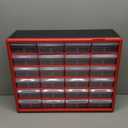 Akro-Mils 24-Drawer Plastic Drawer Storage Cabinet for Garage Organization, Bead Organizer, Building Bricks Storage, Teacher Toolbox, Makeup Organizer, 20-Inch W x 6-Inch D x 16-Inch H, 10124 Red