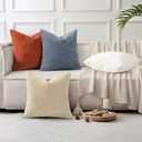 decorUhome Chenille Haze Blue Throw Pillow Covers 18x18 Inch Set of 2, Decorative Soft Couch Pillow Covers Solid Dyed Accent Velvet Farmhouse Neutral Square Pillow Cases for Sofa Bed Living Room