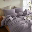 SE SOFTEXLY Muslin Duvet Cover Queen Size, 100% Washed Cotton Duvet Cover Set, Ultra Soft Comforter Cover Linen Like, 3 Pieces Minimalist Gauze Duvet Cover with 2 Pillowcases, 90"x90", Purple Grey