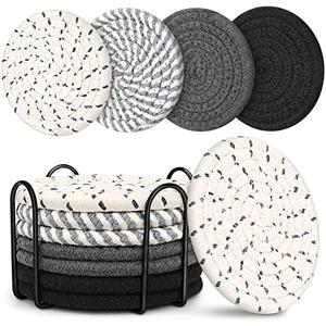 Coasters for Drinks, Coasters Set of 4 - Color, 8 Pack Coaster Set, Absorbent Coaster with Holder, Coffee Table Decor, Living Room Decor for House Warming Gifts