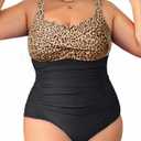 Aqua Eve Womens Plus Size One Piece Swimsuit- Tummy Control Bathing Suit Full Coverage Swimwear, 14 Plus, Brown Lepoard and Black