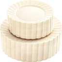 YOUBET 100PCS Ivory Scalloped Plastic Plates - Heavy Duty Disposable Fancy Hard Plates Include 50 Dinner Plate, 50 Dessert Plate, for Wedding & Party