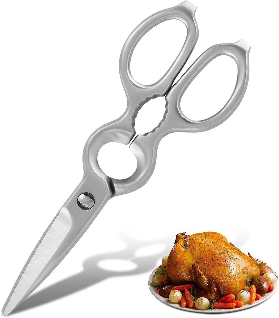 Upgraded Version of Kitchen Scissors Full-Steel Forged Stainless Steel Kitchen Shears Come Apart Food Scissors for Pizza Meat Bone Cutting Scissor Heavy Duty Metal Shears, Silver