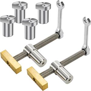Nicunom 2 Pack Bench Dog Clamp, 3/4" Dog Hole Clamp with 4 Pack Bench Dogs, Adjustable Woodworking Clamps Workbench Stop Stainless Steel Brass