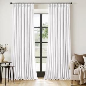 MIULEE Pinch Pleated White Thick Linen Curtains 102 Inches Long 2 Panels, Linen Texture Drapes for Living Room Bedroom, Pinch Pleat Memory Trained Back Tab Light Filtering Window Curtains with Hooks