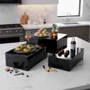 3 Pack Extra Large Acrylic Buffet Risers - 14”, 12”, 10” Gold Display Stands with Hollow Bottoms, Cube Riser Boxes Nesting for Dessert Food Catering Buffet Display Party Supplies