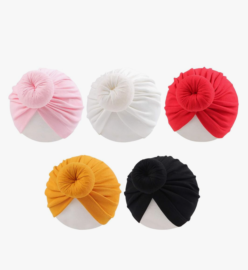 Baby Girl Turban Newborn Beanies Hat 5 Pieces Cotton Infant Girls Headwraps Toddler Kids Hats 0-3 Years