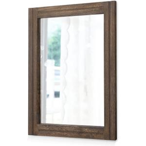 AAZZKANG Rustic Wood Mirror Rectangle Decorative Wall Hanging Mirrors with Frame for Bedroom Living Room Bathroom Home Entryway (16"L x 12"W, Retro Brown)