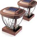 HOME ZONE Security Solar Post Cap Lights - Decorative Glass LED Outdoor 4x4 (3.5 x 3.5 in.) Post Lights, Bronze (2-Pack) (Brown)