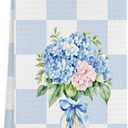 Blue and White Hydrangea Floral Decor, Hydrangea Gifts, Blue Checkered Grand Millenial Flower Decorative Hand Towel for Bathroom Decor, 16x24 Inch