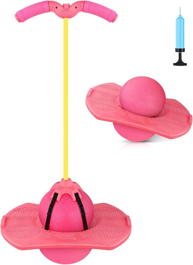Balance Jumping Ball, 2026 Balance Pogo Ball, Pogo Jumper with Handle and Ball Pump, High Jump Toy Bounce Jump Trick Board Pogo Bouncing Ball Safe and Fun Pogo Stick for Adults (Pink)