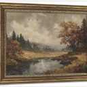 Vintage Gold Framed Landscape Canvas Wall Art Rustic Moody Lakeside Wall Decor Picture River Lake Nature Meadow Poster Print for Living Room Bedroom Farmhouse Bathroom Home Decoration 9x11in
