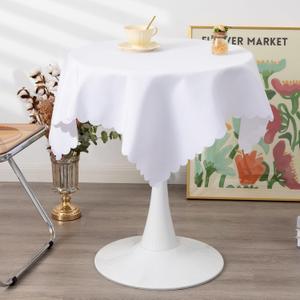 YZKITM Small Square White Tablecloth 36 x 36 Inch Polyester Fabric Washable Table Cover Decorative Wrinkle Resistant Solid Color Table Cloth for Kitchen Dinning Party Wedding Camping