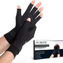2 Pairs Copper Arthritis Gloves for Women Men, Wrist Reinforcement Fingerless Arthritis Compression Gloves for Relieving Carpal Tunnel Aches, Rheumatoid Pains, Joint Swell (Large/X-Large: 3 3/4"-4 1/2")