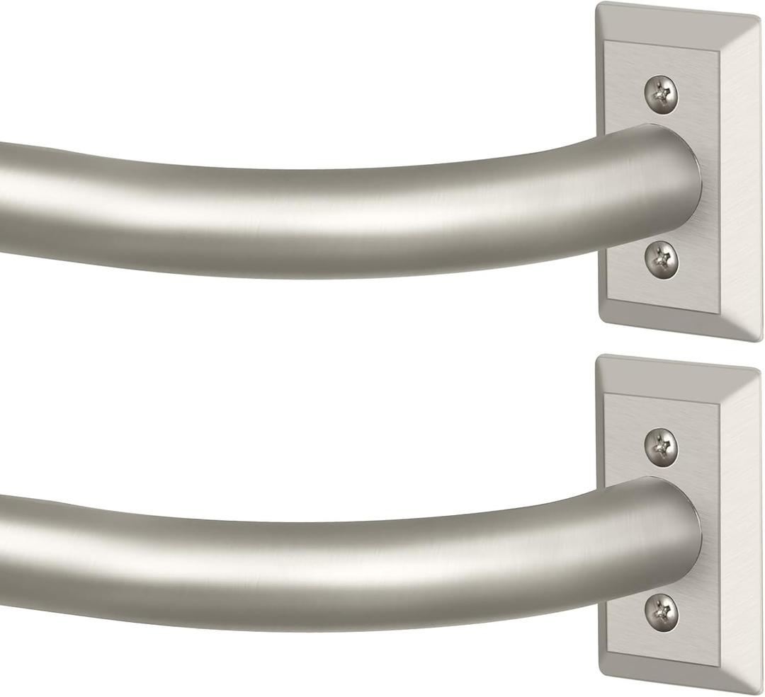 TVWOO Nickel Wrap Around Curtain Rods 2Pack:Blackout Adjustable Window Curtain Rod,Room Darkening Heavy Duty Curved French Metal Single Drapery Rods for Bedroom Kitchen Easy Install,Nickel 28-48 Inch