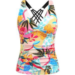 Tankini Tops for Women - Tummy Control V Neck Bathing Suit Top Only No Bottom (X-Large, Colorful Floral)