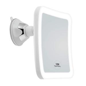 JiBen Square LED Lighted 10X Magnifying Makeup Mirror, Power Locking Suction Cup, Bright Diffused Light and 360 Degree Rotating Adjustable Arm, Portable Cordless Home and Travel Bathroom Vanity Mirror (White)
