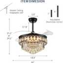FIDGRA 42 Inch Fandelier Ceiling Fan with Light, Retractable Ceiling Fan with Lights Chandelier Fan for Bedroom, Living Room, 3 Color Temperature, 6 Wind Speed-Black